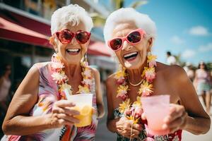 Happy senior couple enjoying drinks